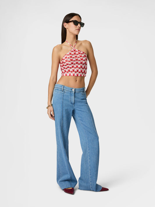 Missoni women's halter-neck top in viscose — Raschel floral lace knit in red
