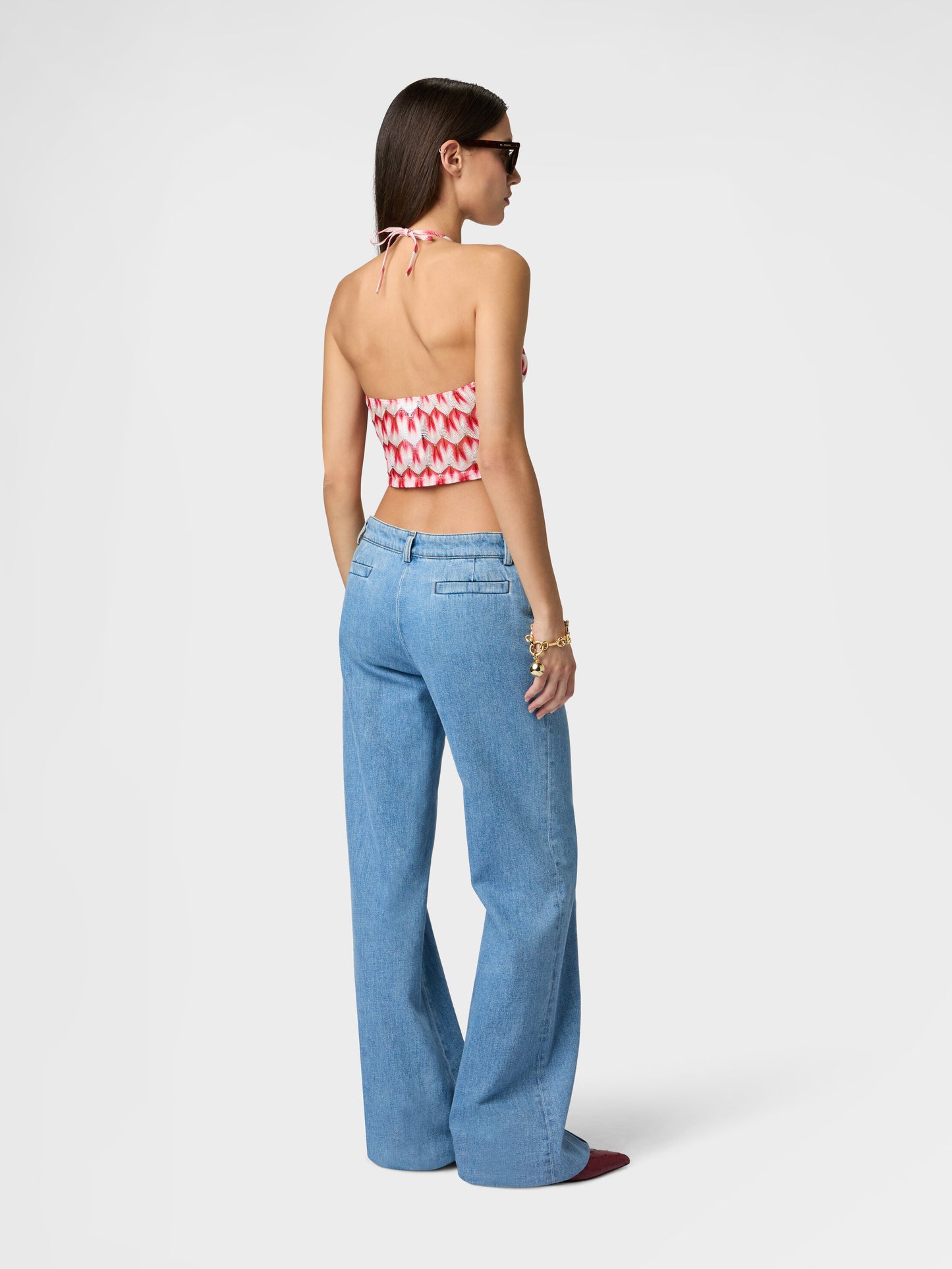 Missoni women's halter-neck top in viscose — Raschel floral lace knit in red - back view