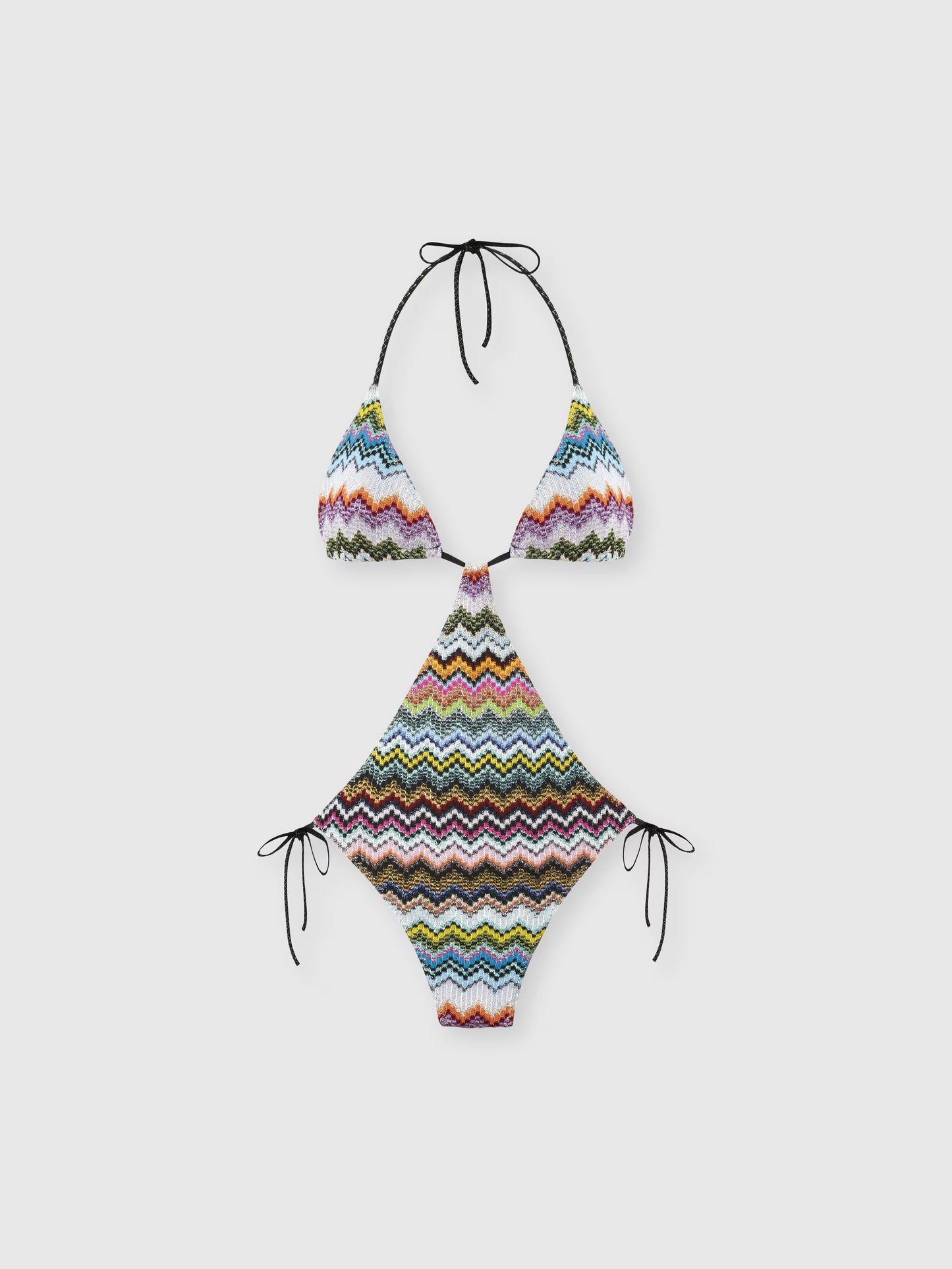 Missoni women's trapeze trikini in viscose lamé — Raschel micro zigzag pixel-effect knit in multi dark