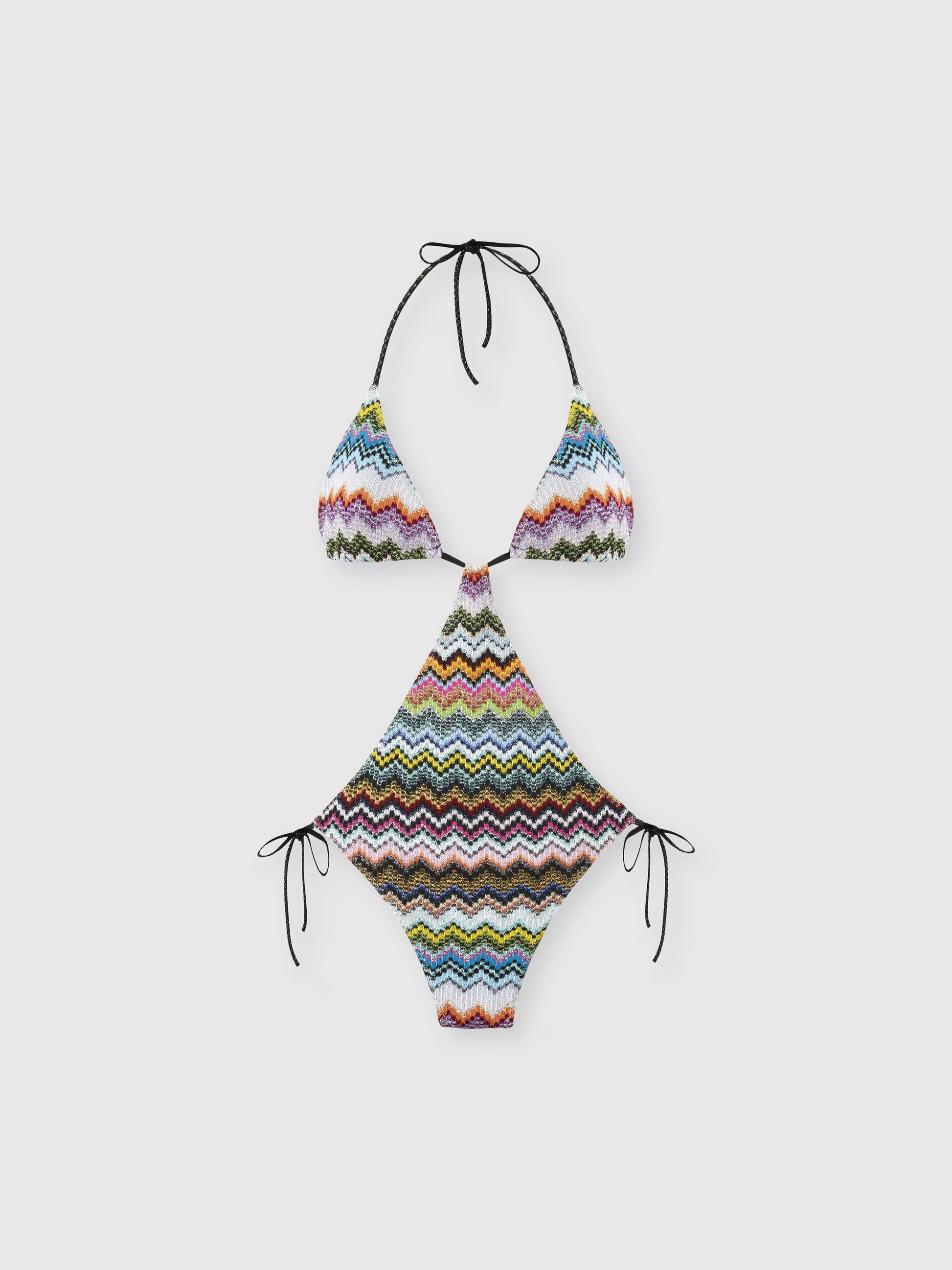Missoni women's trapeze trikini in viscose lamé — Raschel micro zigzag pixel-effect knit in multi dark