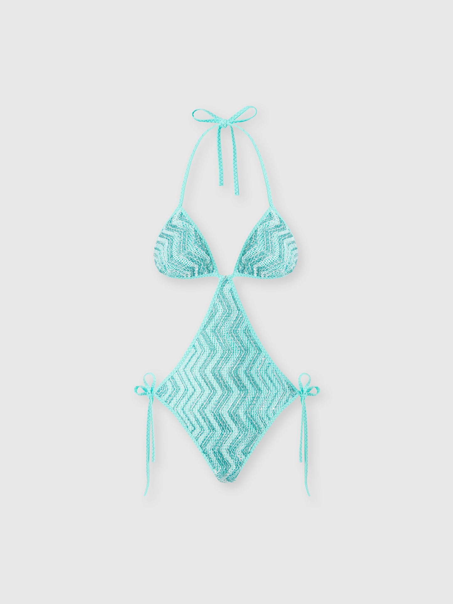 Missoni women's trapeze trikini in viscose lamé mesh — zigzag knit with sequins in Aquamarine 